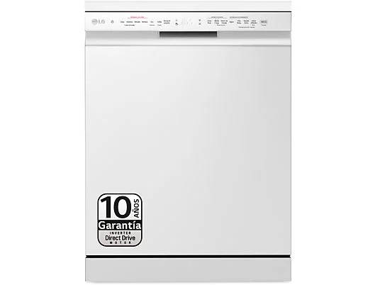 Lavavajillas - LG DF243FWS, 14 servicios, 10 programas, 60 cm, 3ª bandeja, TrueSteam™, QuadWash™, Blanco